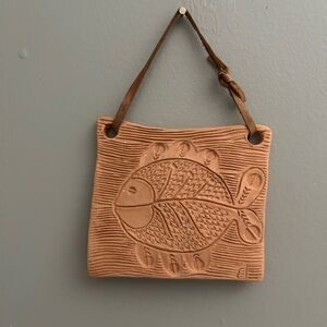 Adorable terracotta fish design wall hanging tile home accent